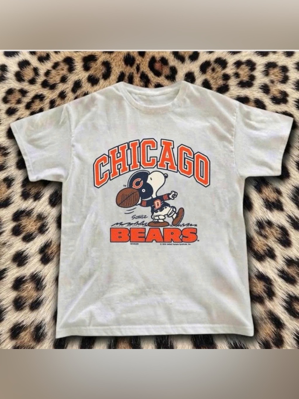 White Chicago Bears Graphic Tee with Orange and Navy